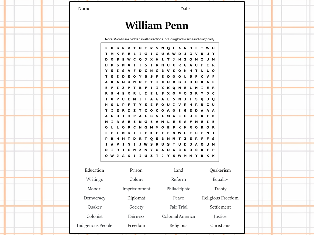 Colonial America Word Search Printable