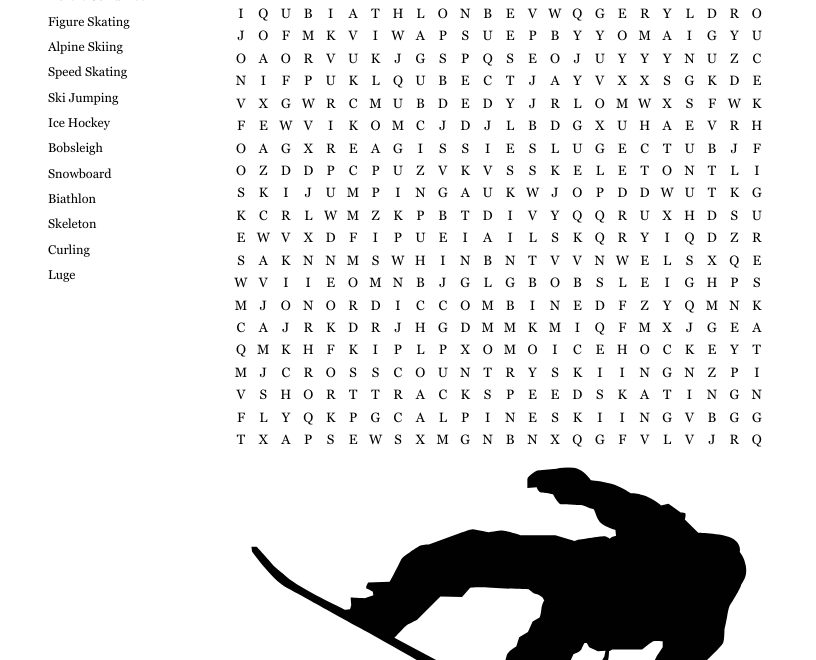 Winter Sports Word Search WordMint