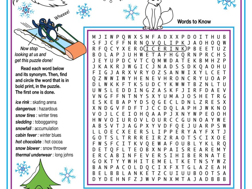 Winter Vocabulary Synonyms Printable Crossword Puzzle Word Search Made By Teachers