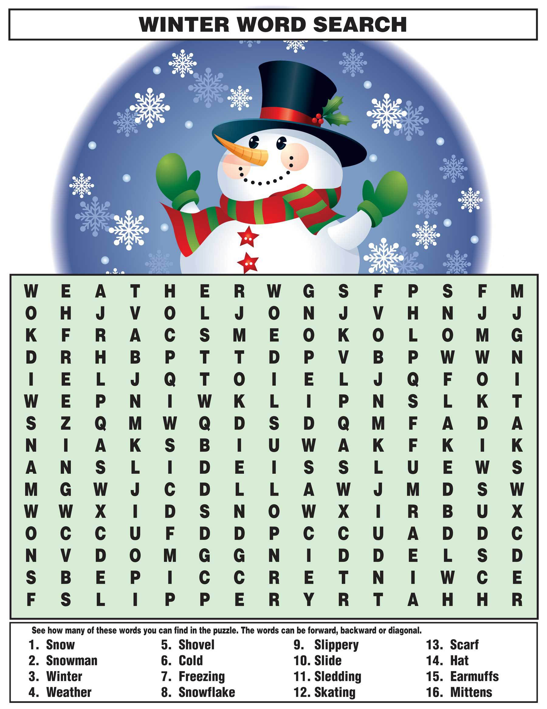 Free Printable Snow Word Search