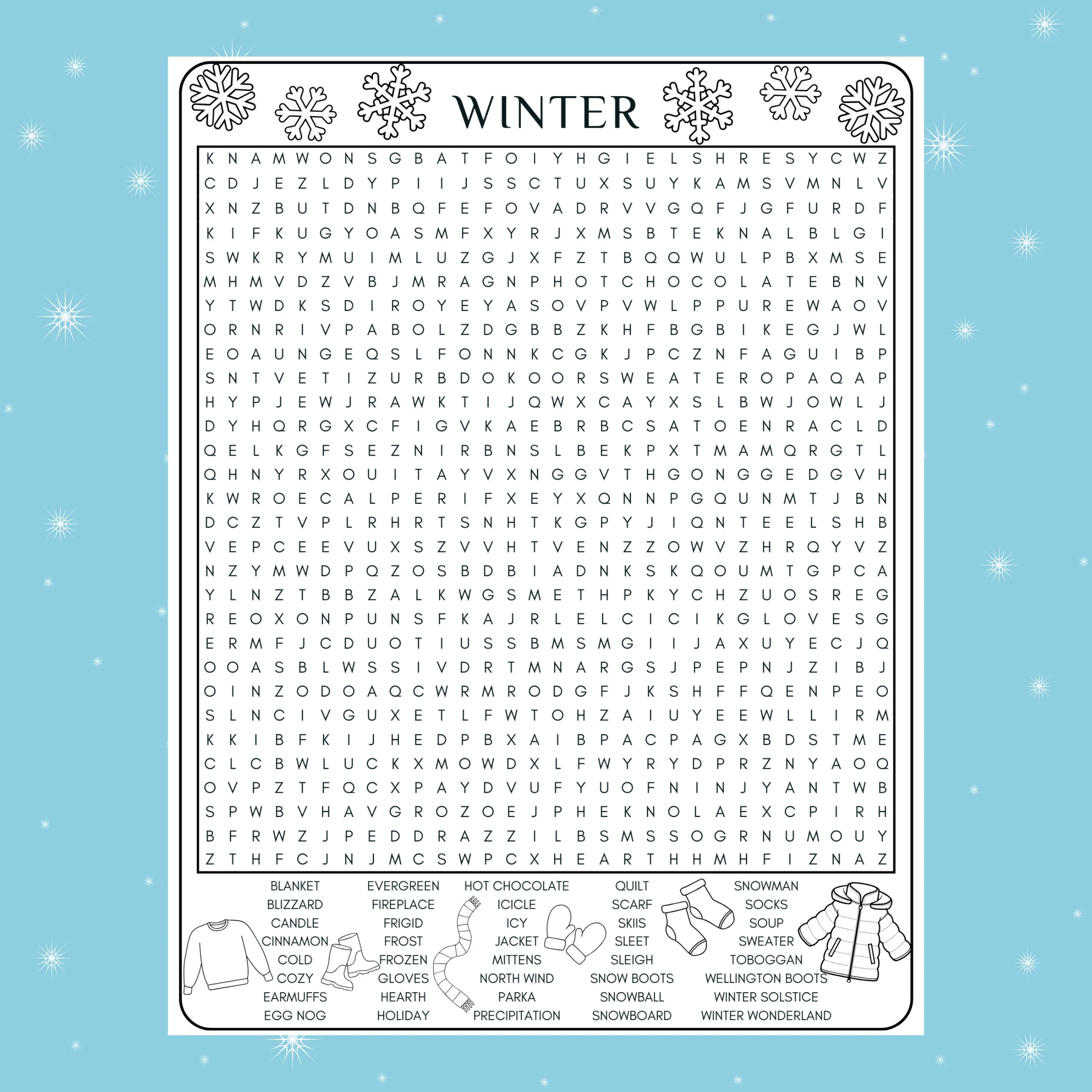 Winter Word Search Bundle Black White Printable Download Winter Coloring Word Searches For All Ages Learning Levels Etsy