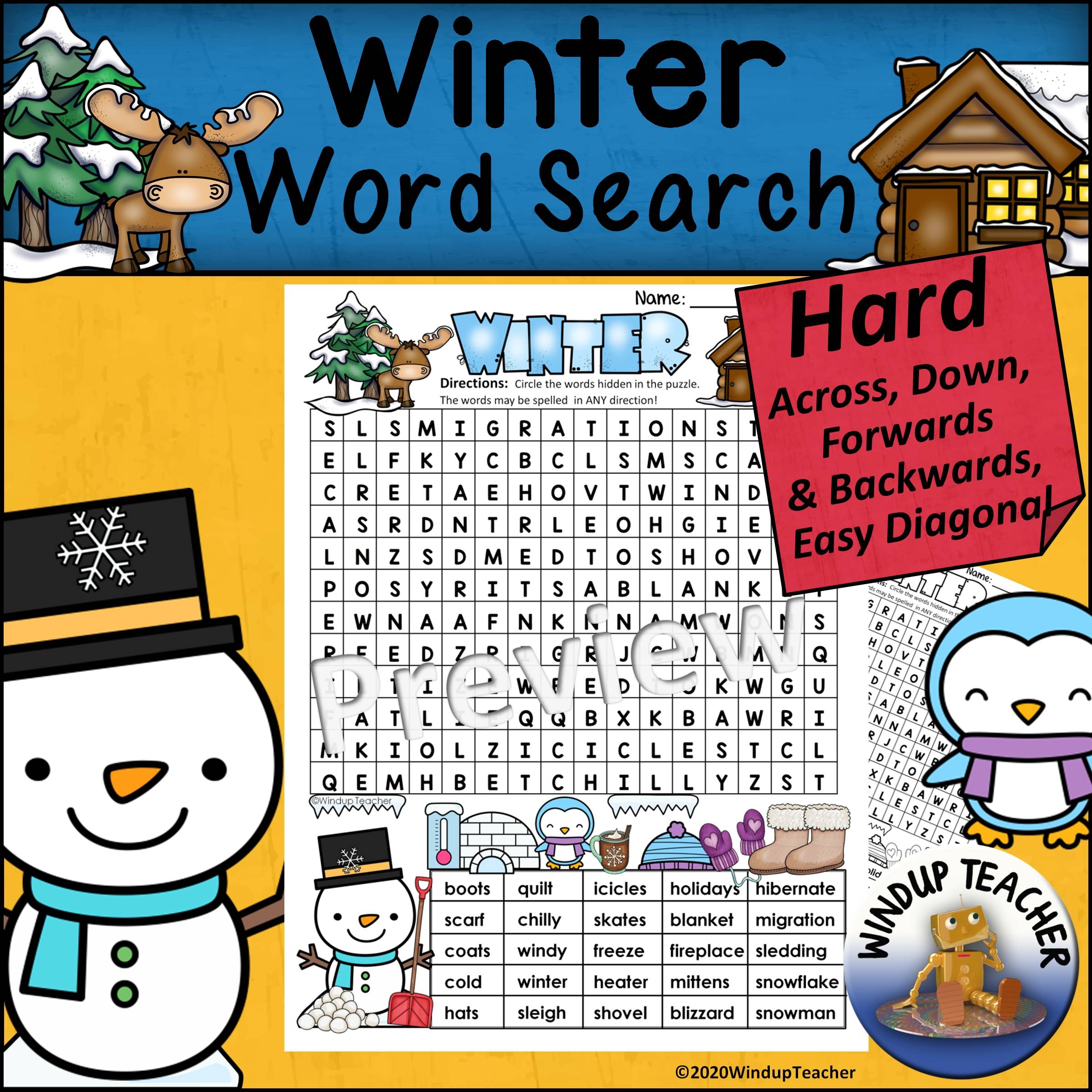 Winter Word Search HARD Puzzle Ready To Go Made By Teachers