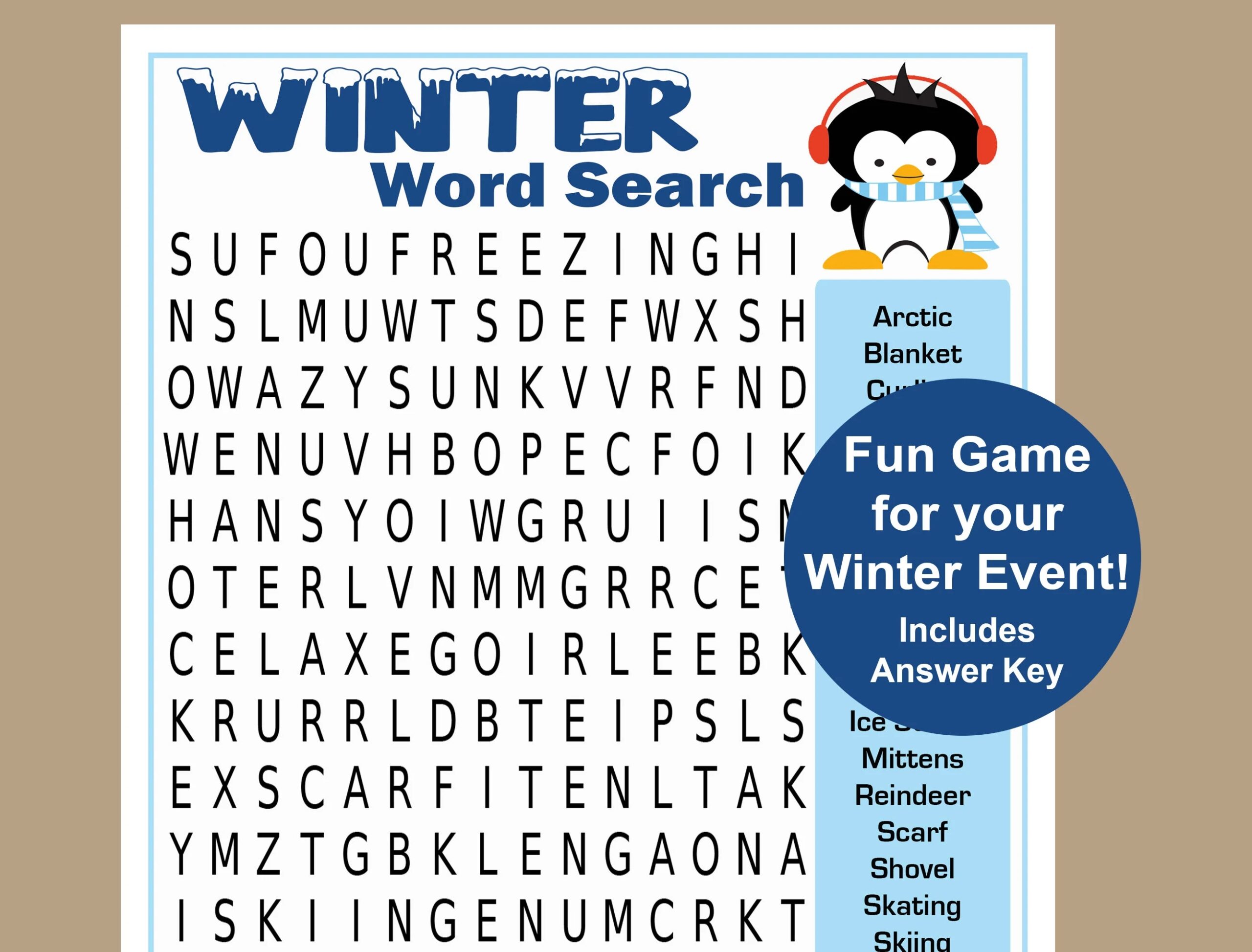 Winter Word Search Winter School Game Winter Party Activity Winter Skating Party Winter Birthday Party Games For Kids Winter Tween Game Etsy