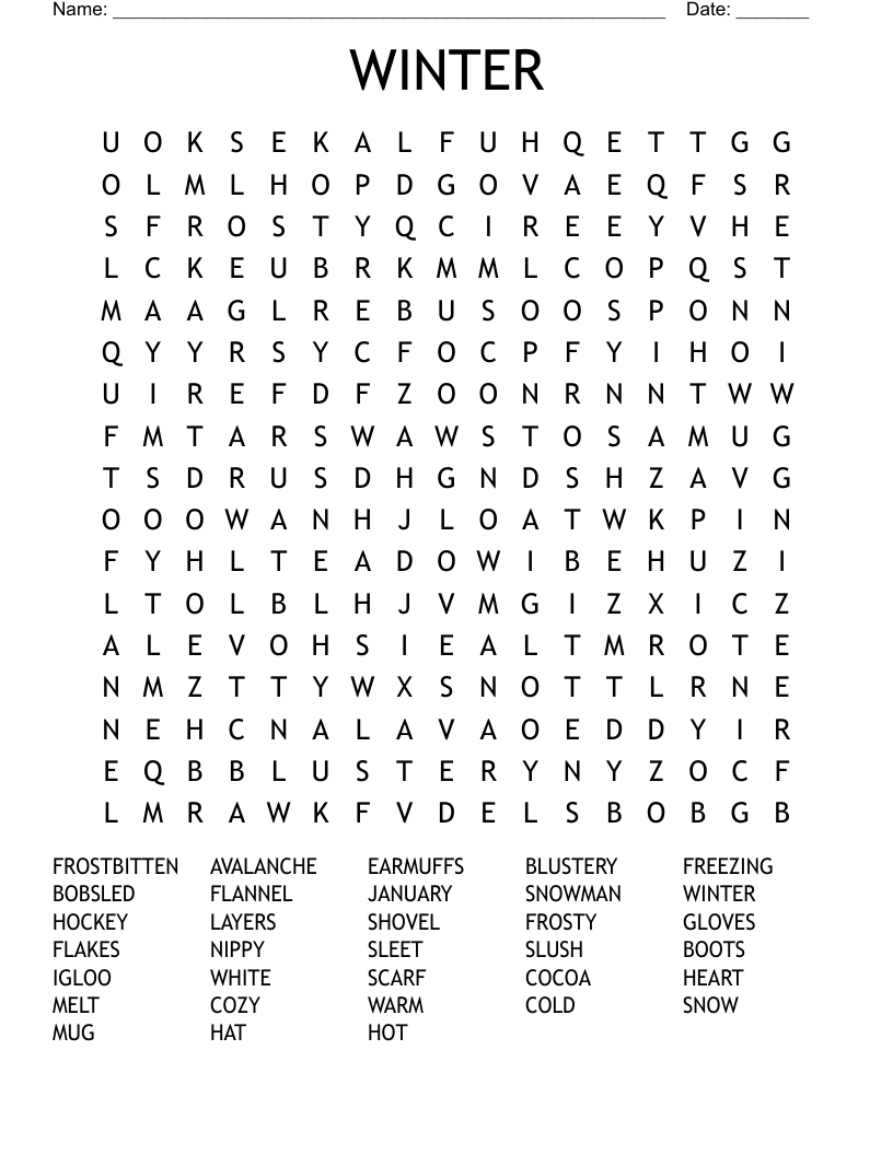 WINTER Word Search WordMint WINTER Word Search WordMint