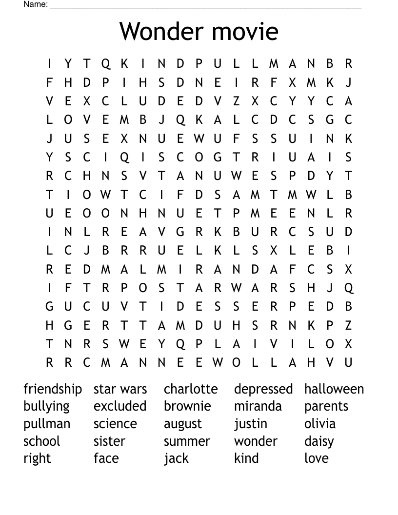 Wonder Movie Word Search WordMint