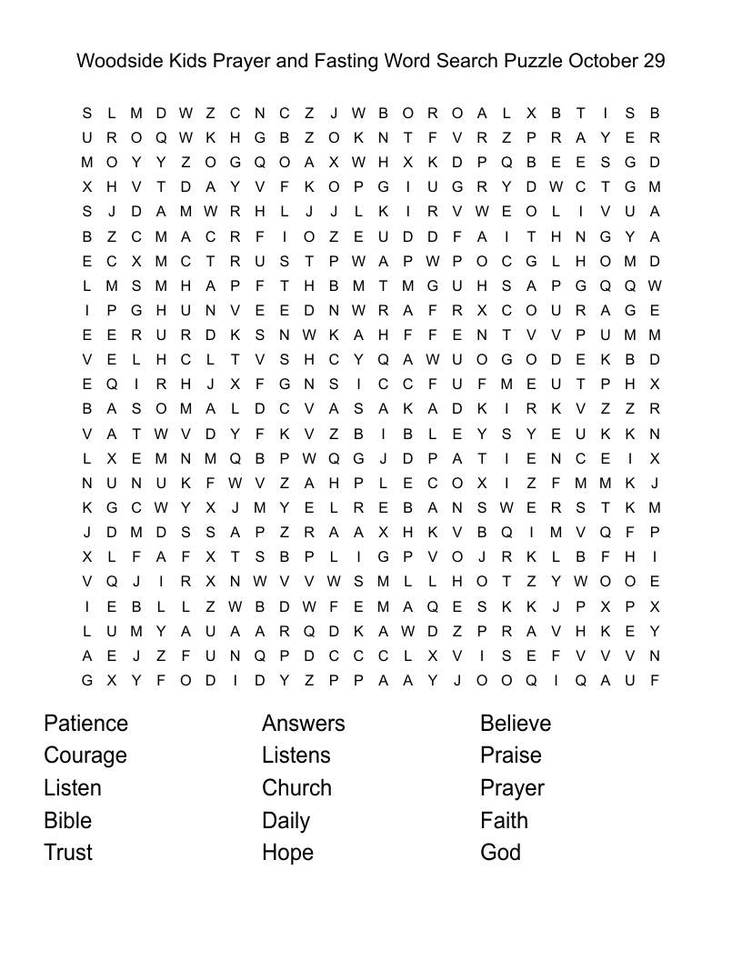 Woodside Kids Prayer And Fasting Word Search Puzzle October 29 WordMint