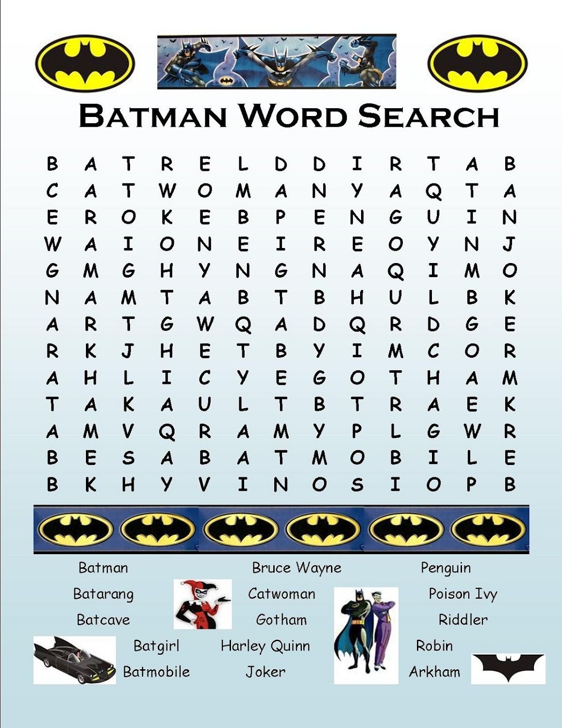 Word Search Batman Printable