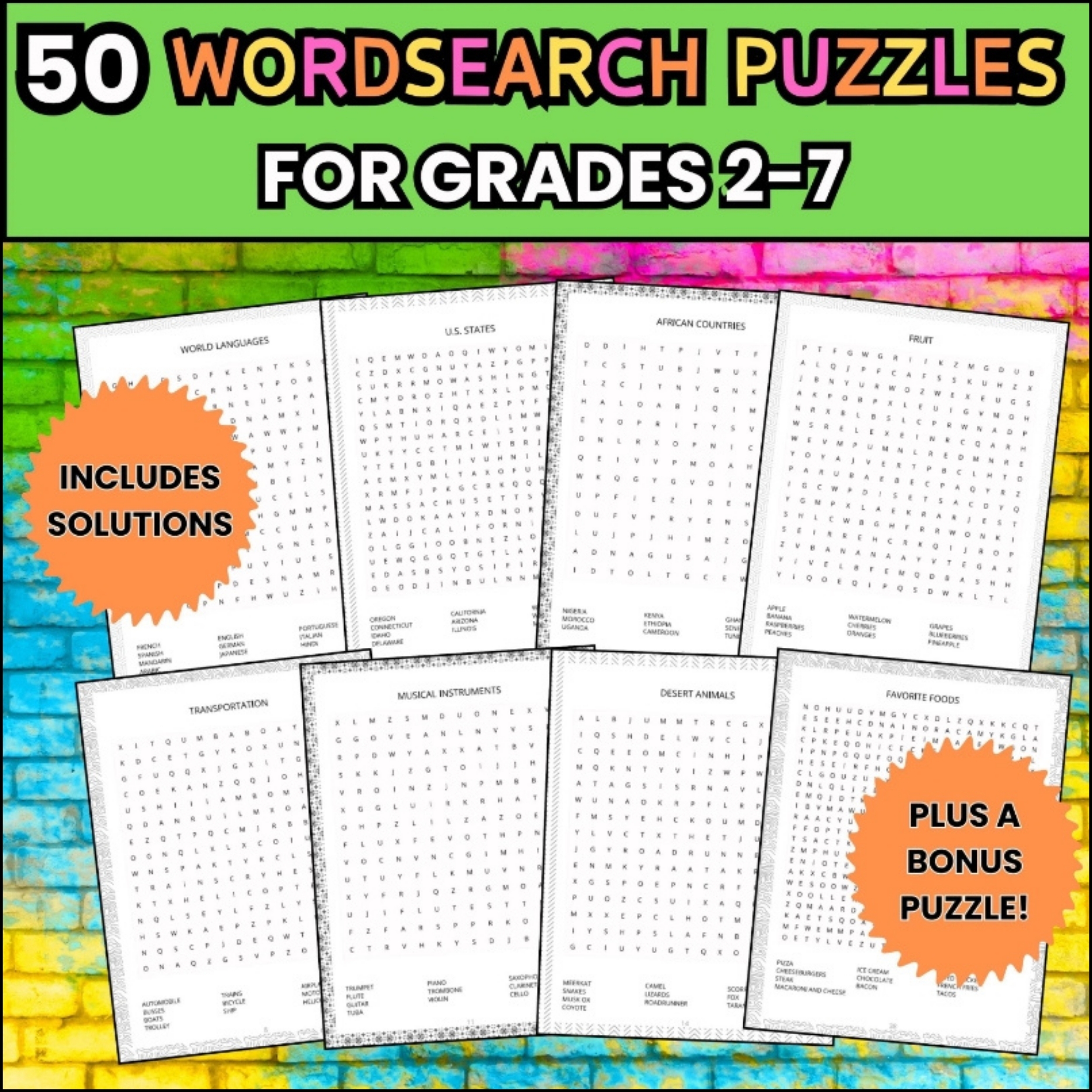 Word Search Bundle 50 Themes Printable Puzzles Puzzles For Kids And Adults Classful