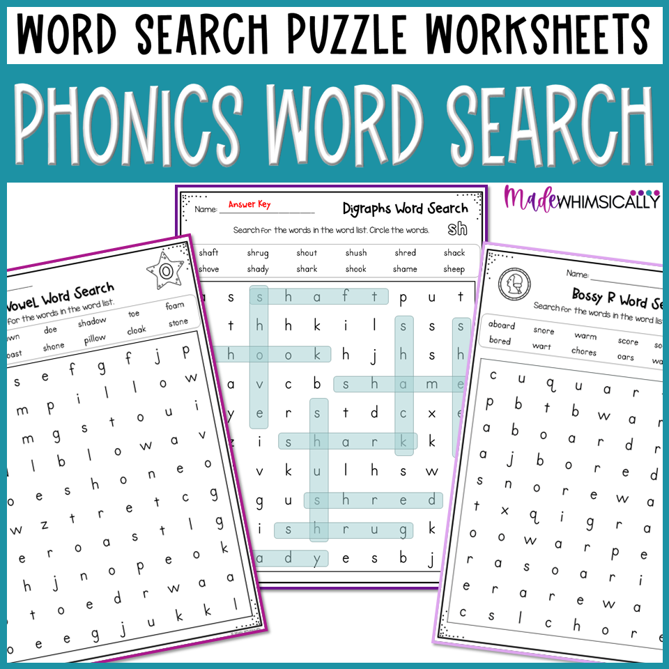 Word Search Find A Word Worksheets Long Short Vowels Blends Digraphs Made By Teachers