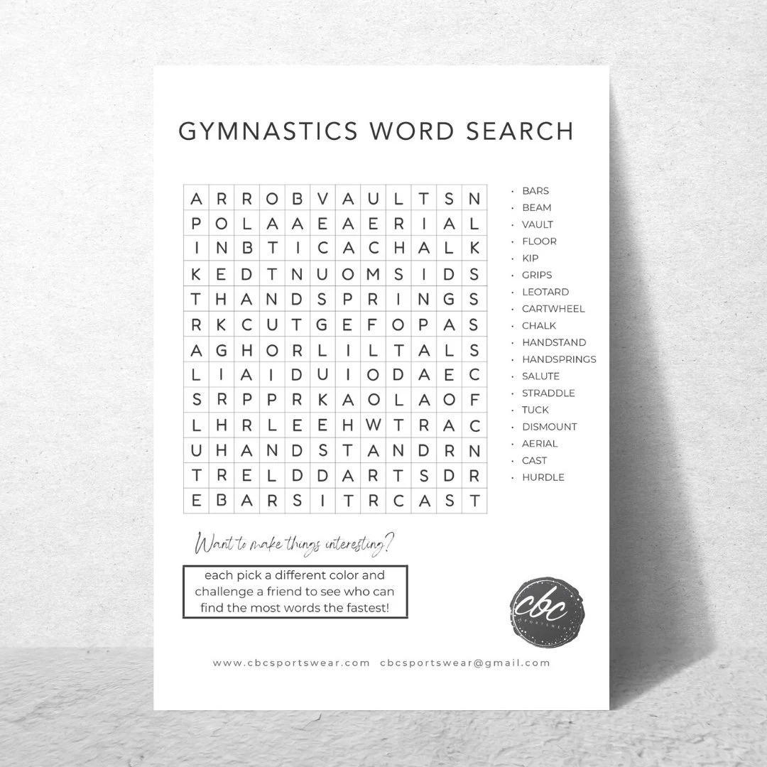 Word Search For Gymnast Activity Pages Gymnastics Party Game Printable Gymnastics Team Gift For Gymnast Gift Instant Download Puzzle Etsy