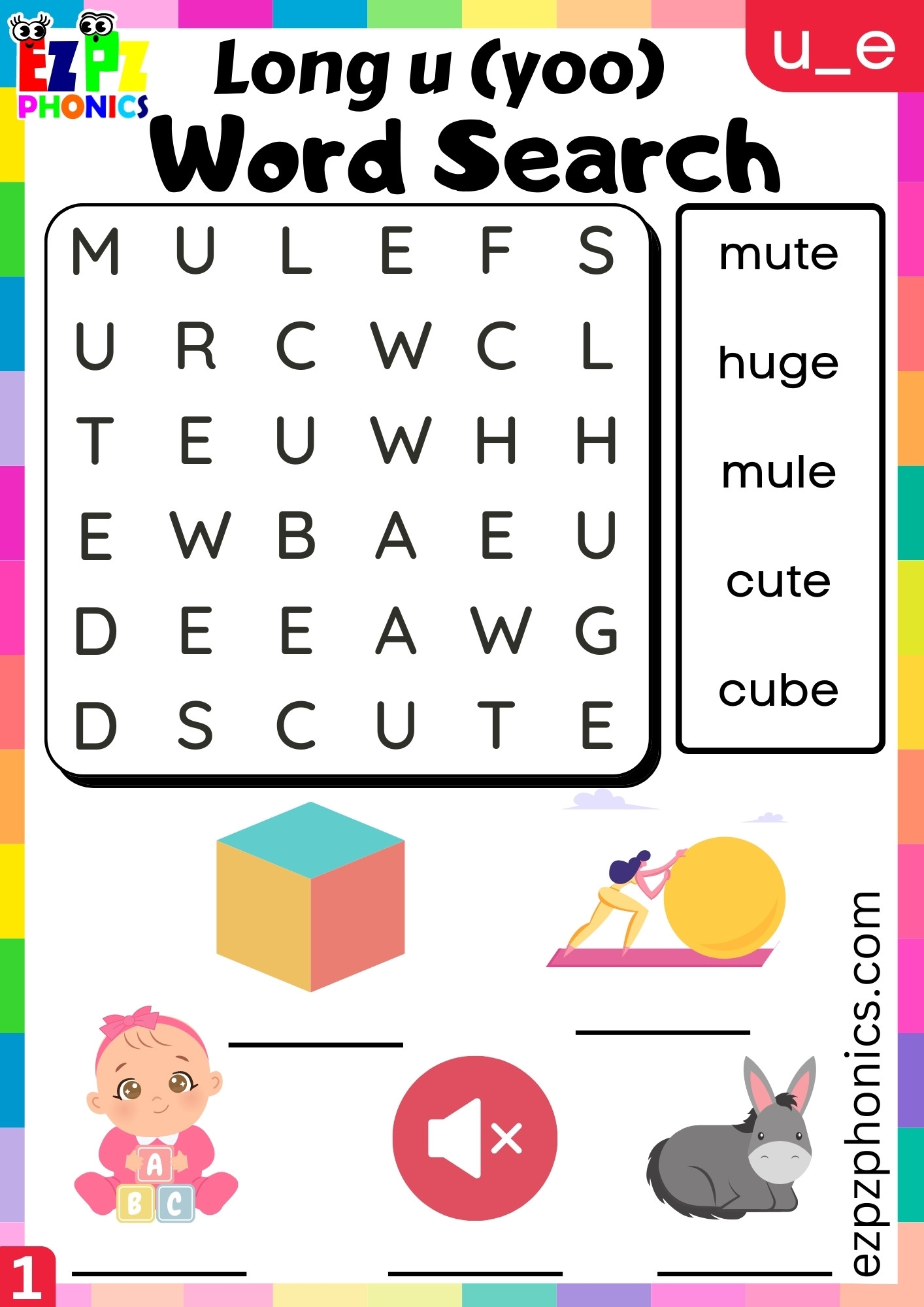 Word Search For U e Words Long U yoo Sound Ezpzphonics