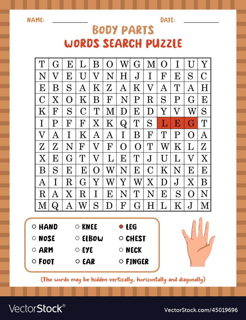 Word Search Game Body Parts Puzzle Royalty Free Vector Image