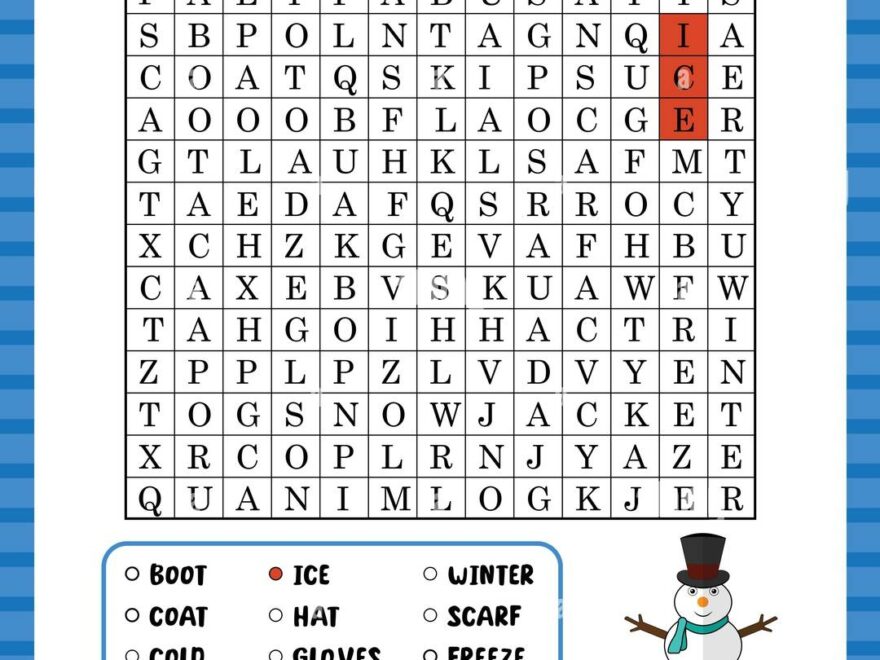 Word Search Game Winter Word Search Puzzle Worksheet For Learning English Stock Vector Image Art Alamy