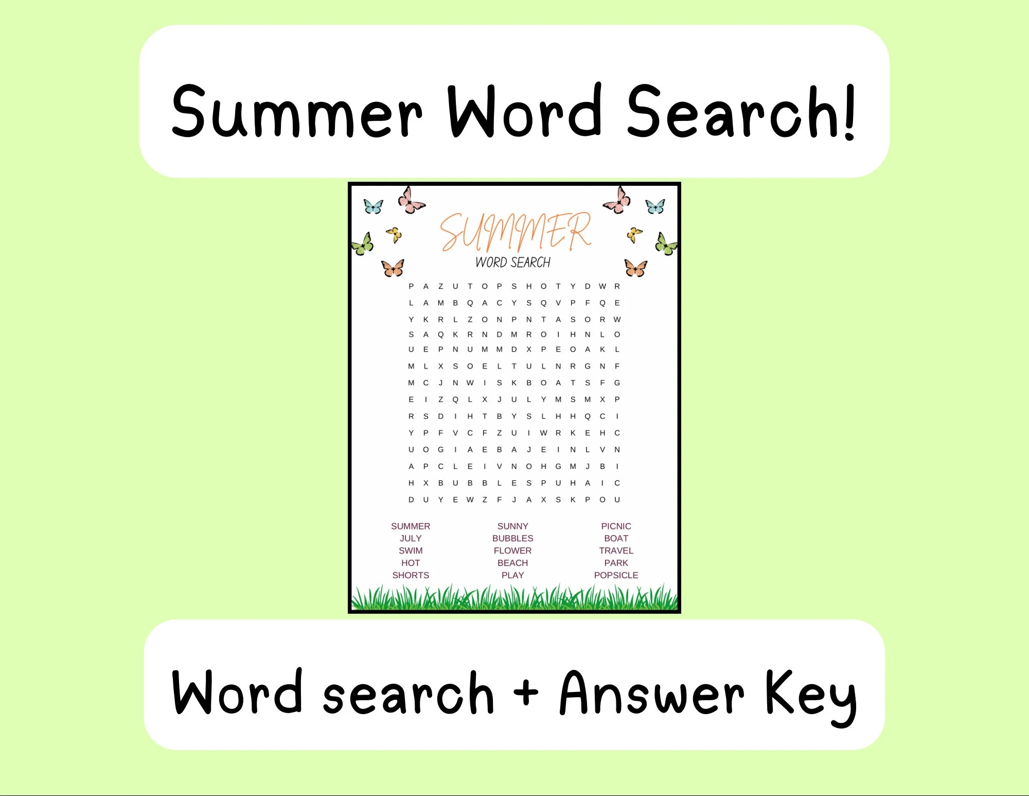 Word Search Printable Download Summer Fun For Kids Adults Babysitting Teaching Family Activity Etsy