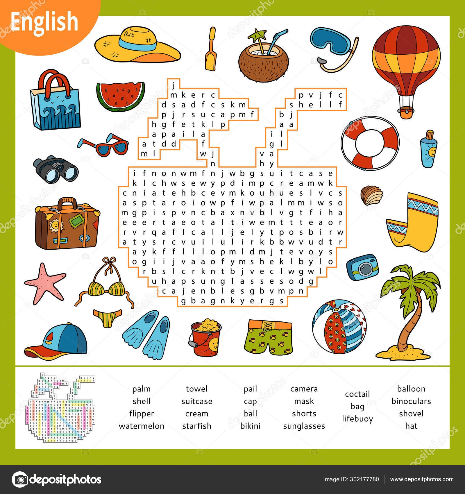 Word Search Puzzle Cartoon Set Of Summer And Holidays Objects Education Game For Children Stock Vector By ksenya savva 302177780