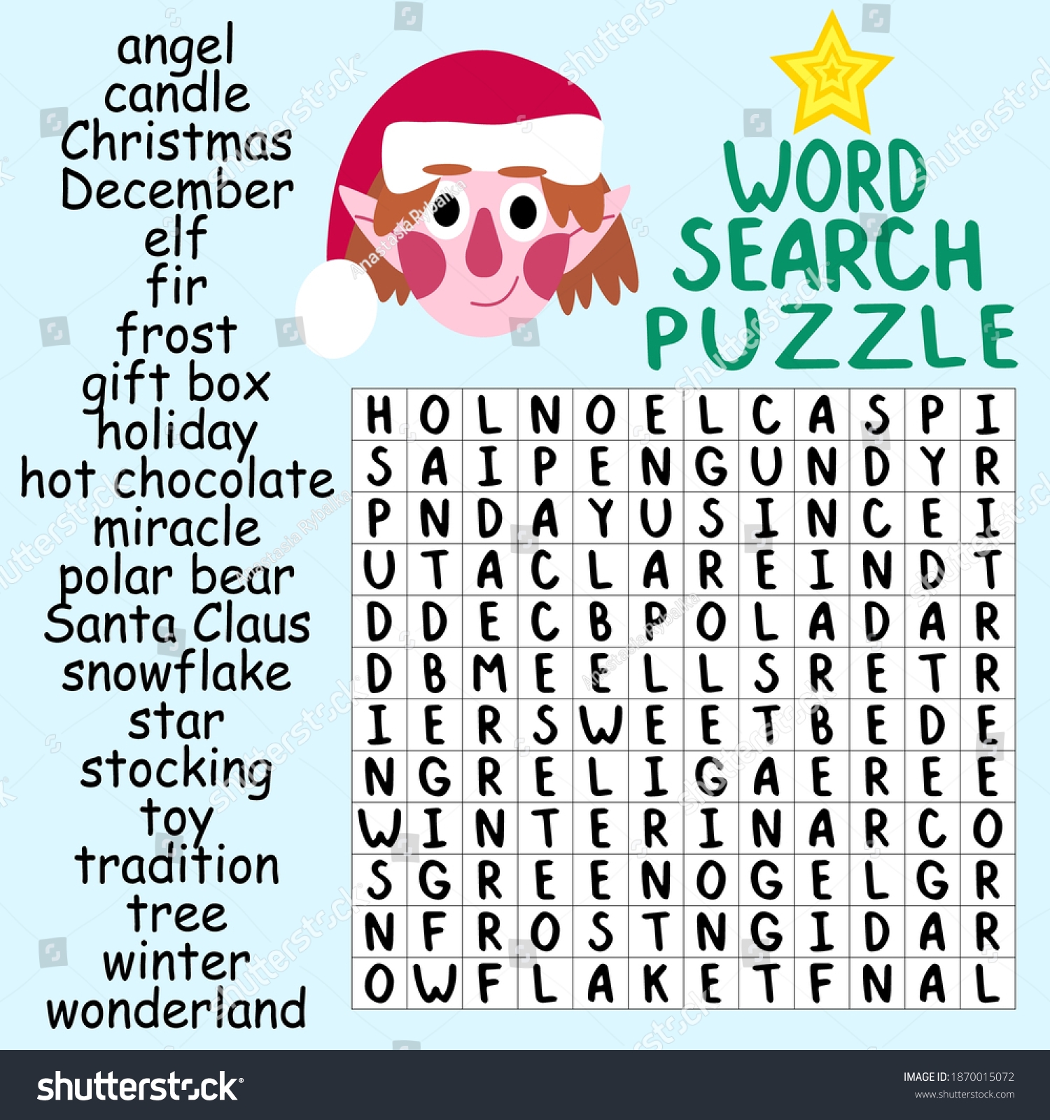 Word Search Puzzle Christmas Children Pastime Stock Vector Royalty Free 1870015072 Shutterstock