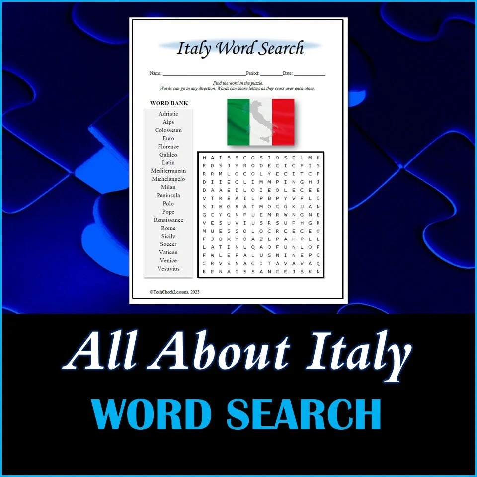 Word Search Puzzle For Italy Etsy