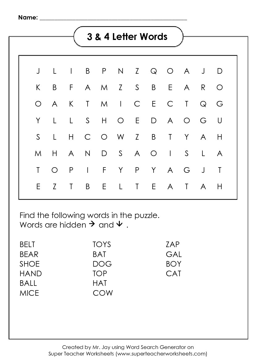 4th Grade Free Printable Word Search Worksheets