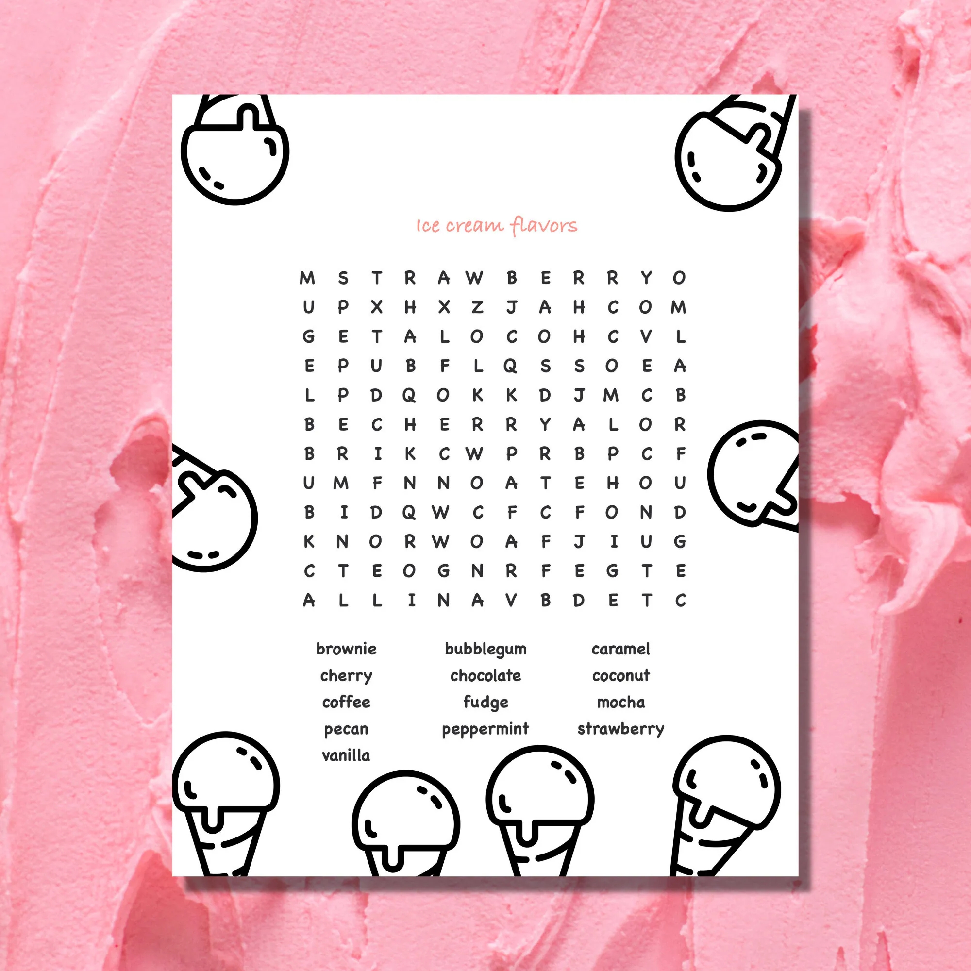 Word Search Printable Ice Cream Flavors