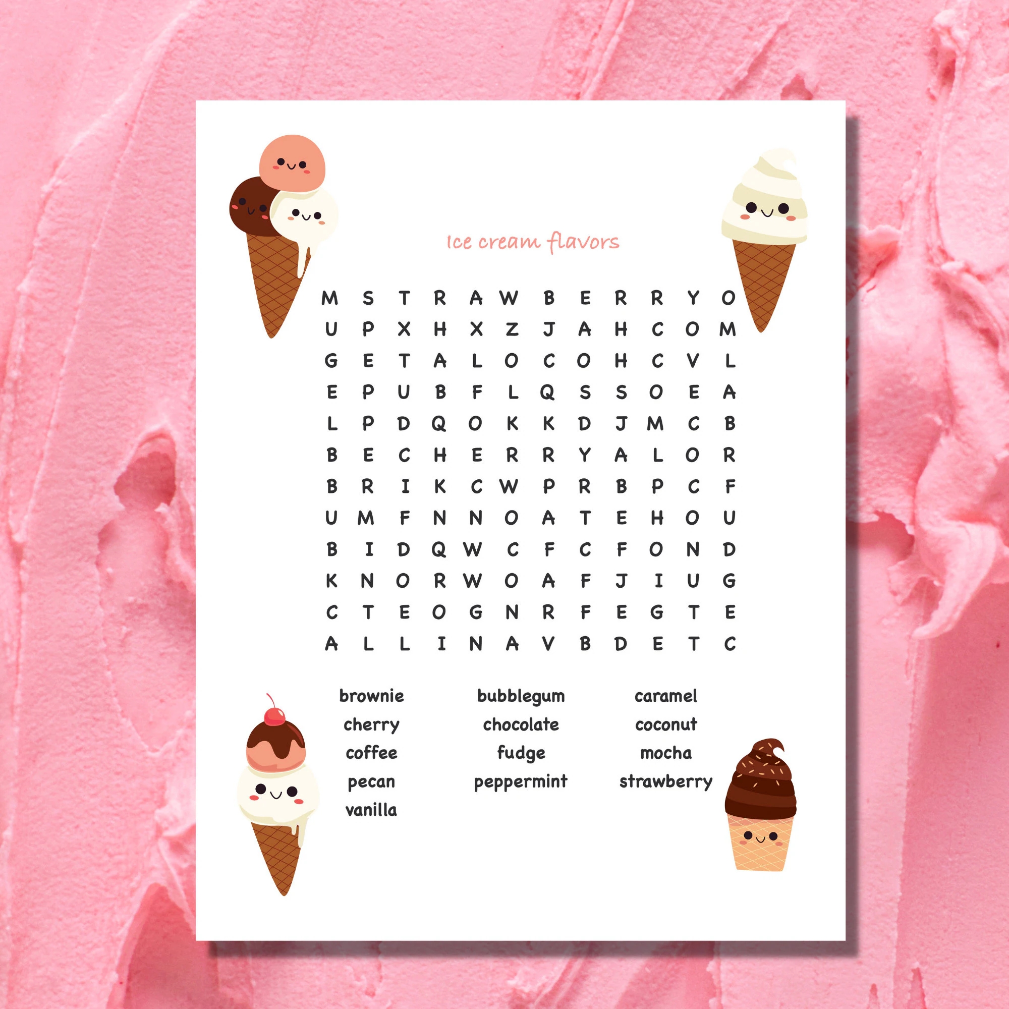 Word Search Puzzle Ice Cream Flavors Printable Party Game Senior Activities Brain Teaser Games Kid s Classroom Activities Challenge Games Etsy