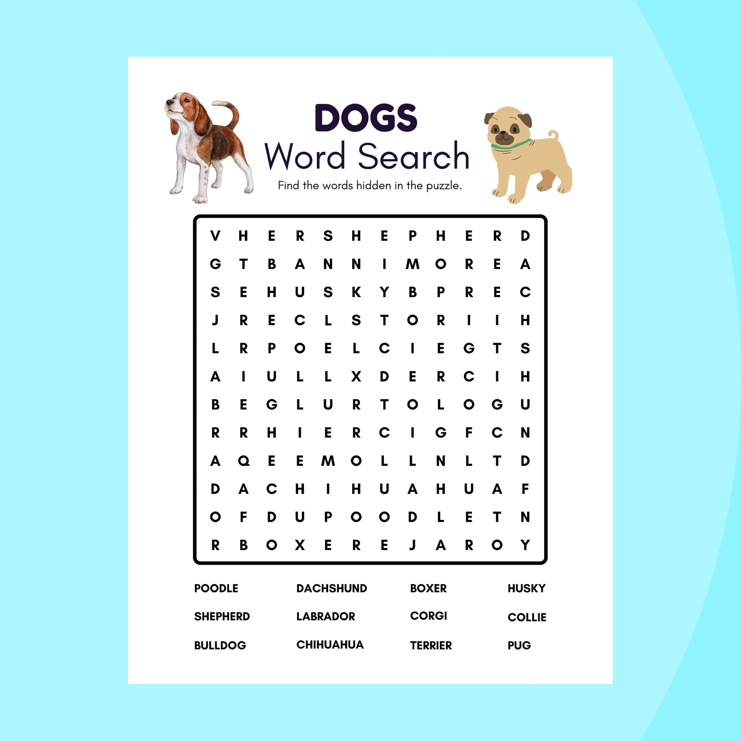 Printable Word Search Dogs