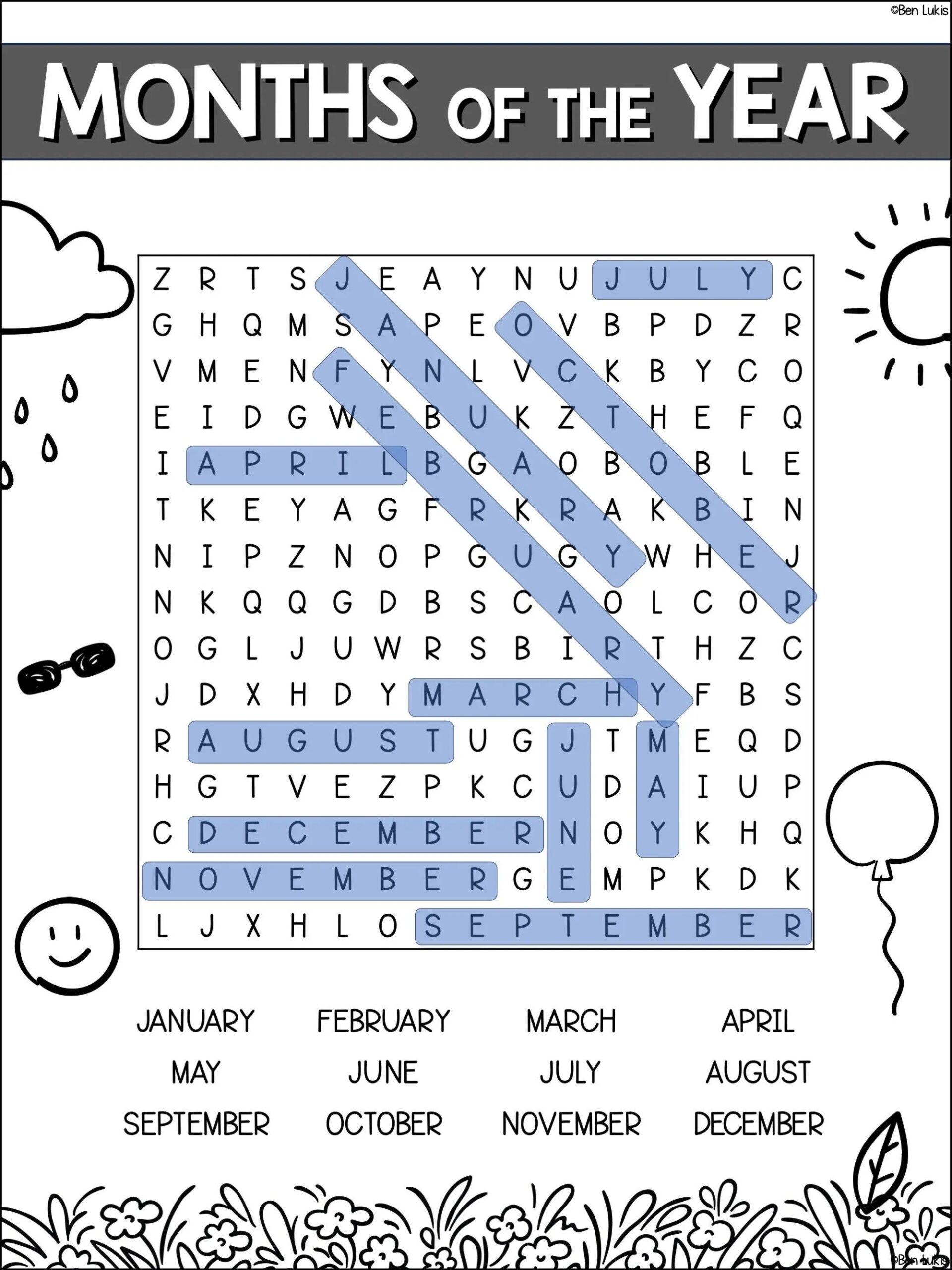 Word Search Puzzles For Days Of Week Months Of The Year Time Word Vocabulary Printable PDF Math ELA Worksheets Kids Activity Sheets Etsy