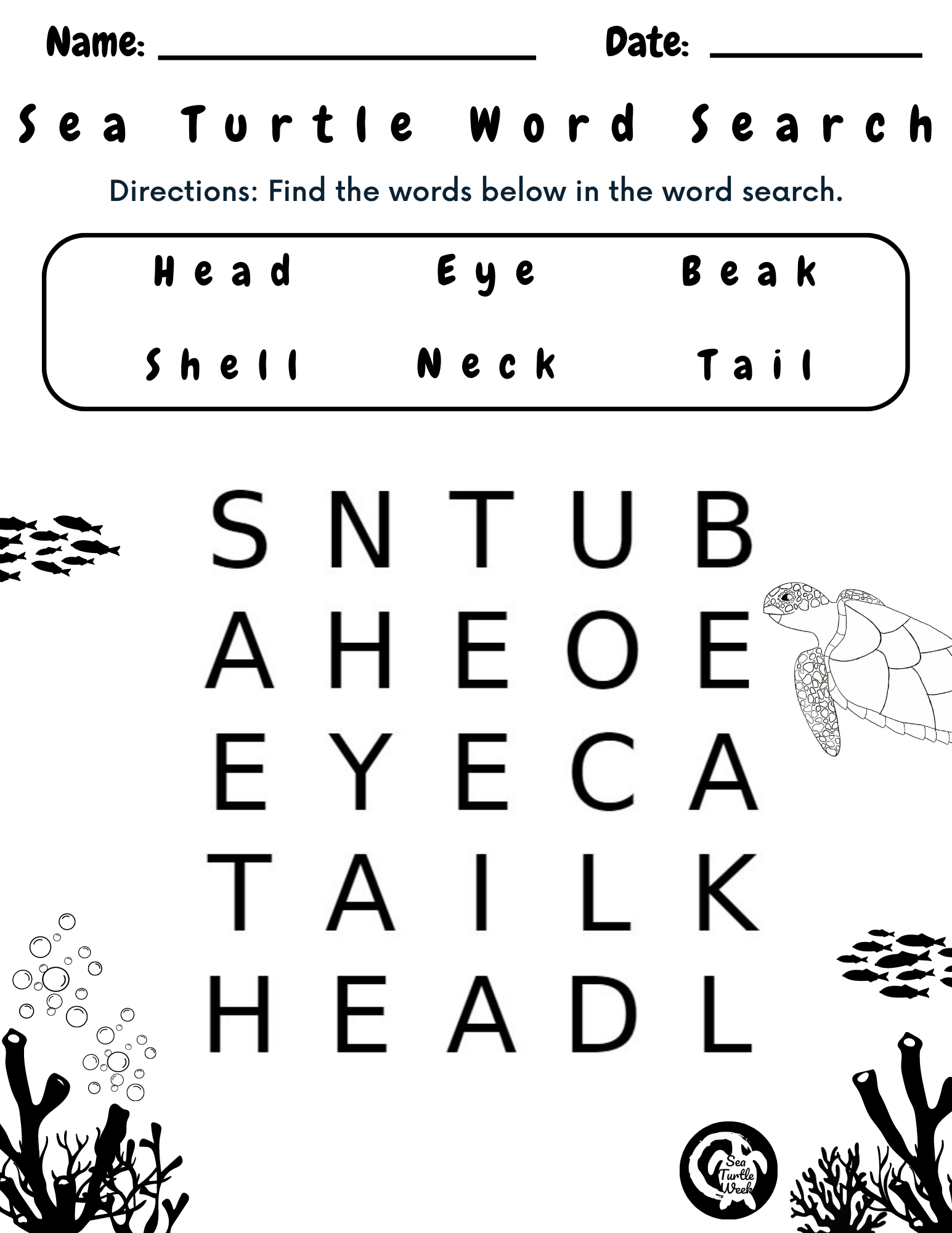 Word Search SeaTurtleWeek