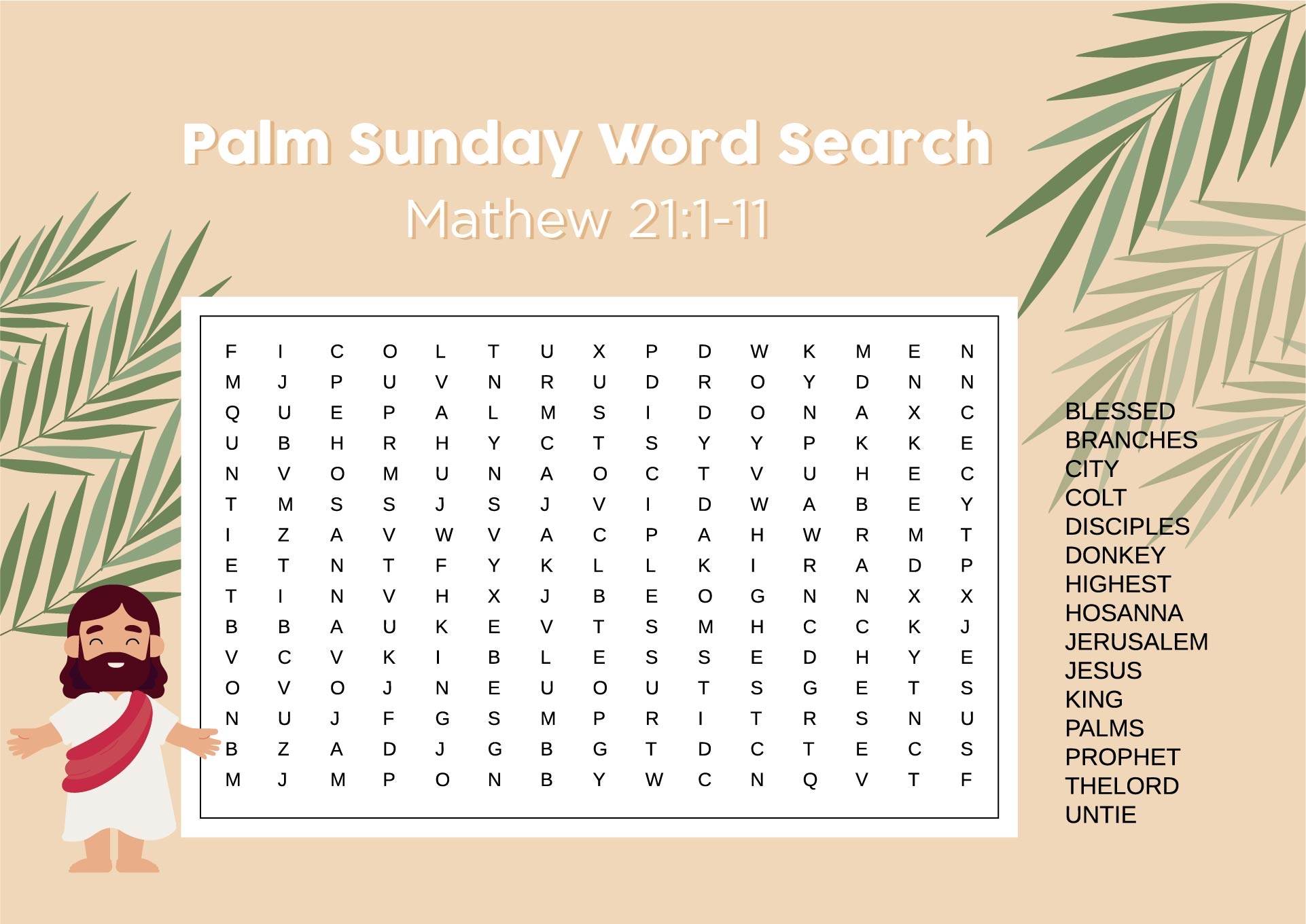 Printable Word Search Puzzle For Palm Sunday