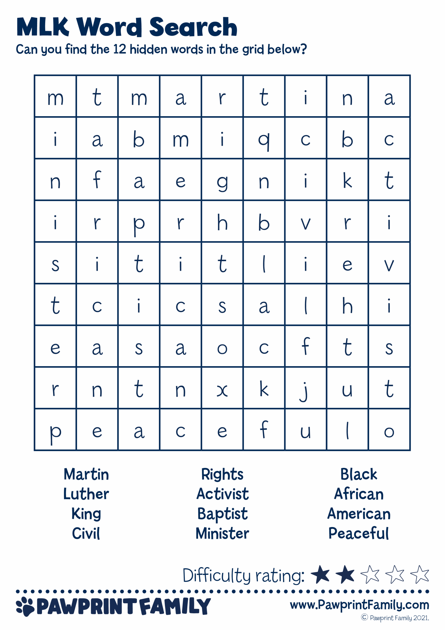 Word Searches Martin Luther King Jr Pawprint Family Worksheets Library Word Searches Martin Luther King Jr Pawprint Family Worksheets Library