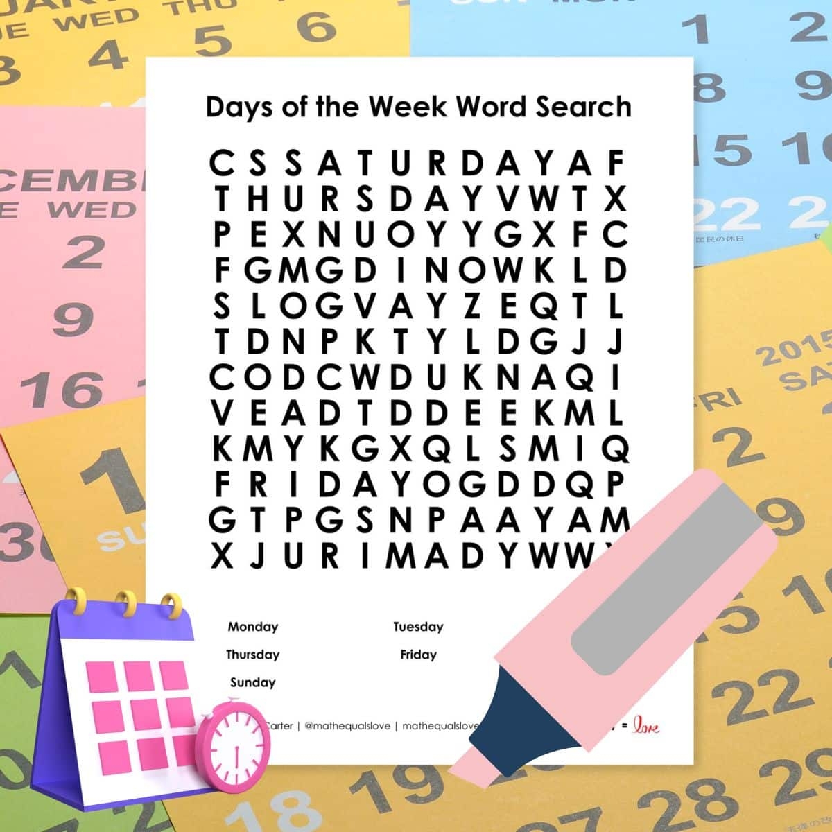 Word Searches Math Love