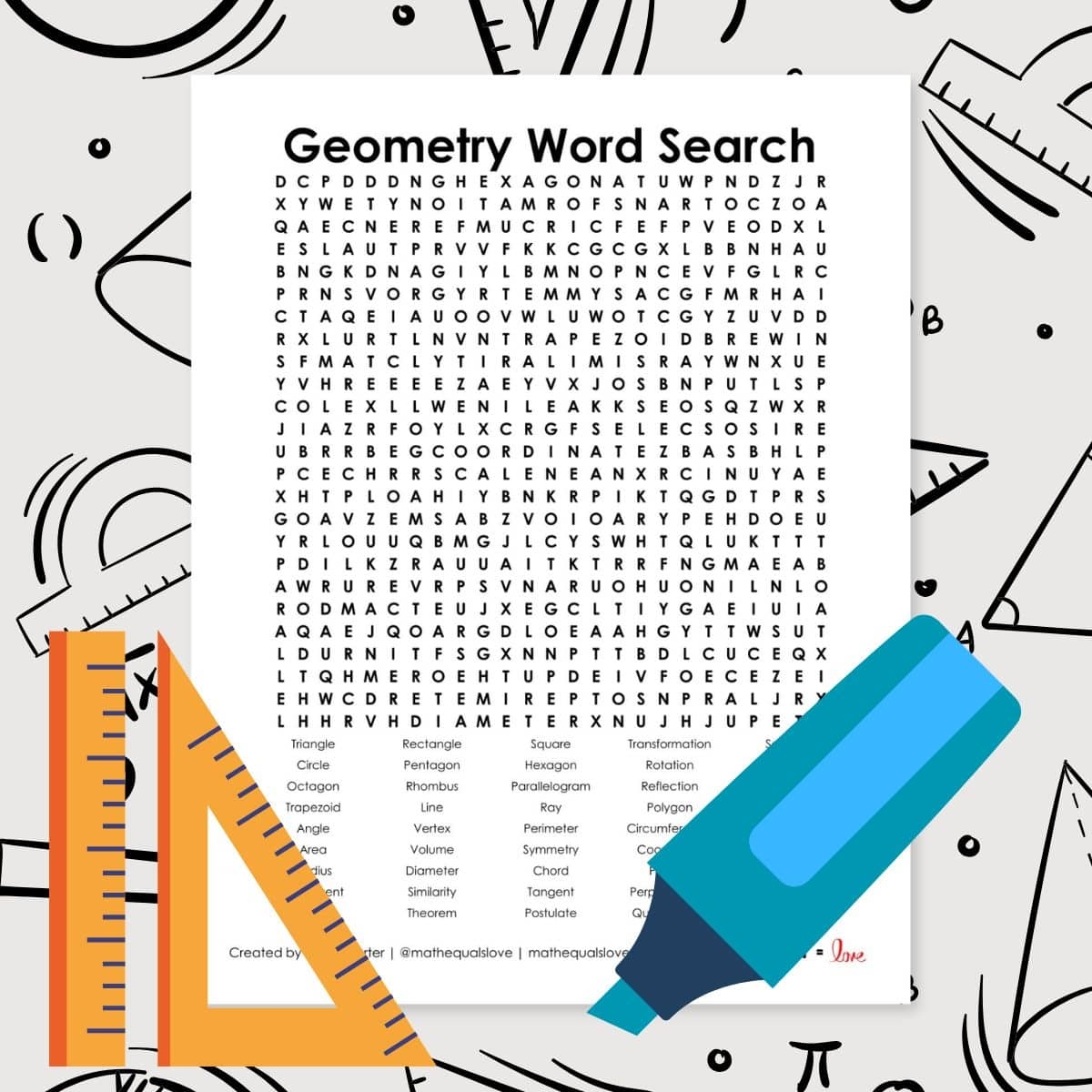 Word Searches Math Love