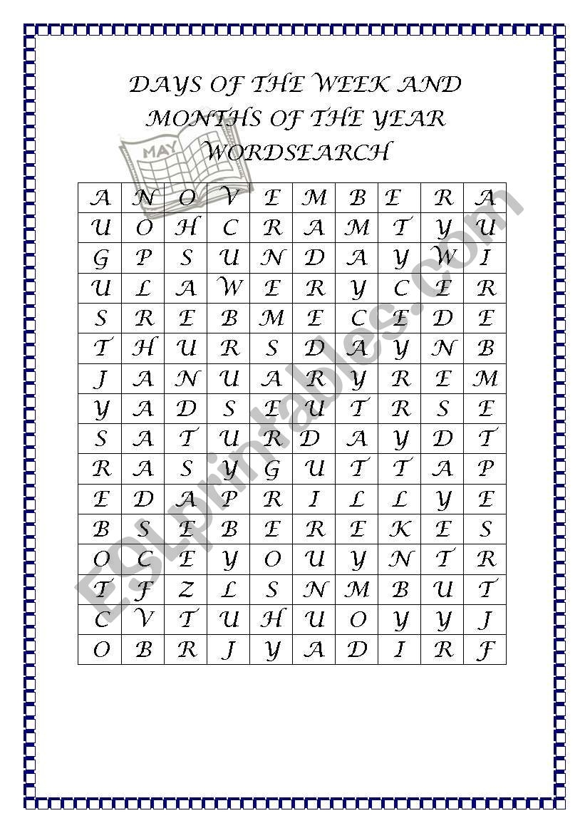 Printables Months Of The Year Word Search
