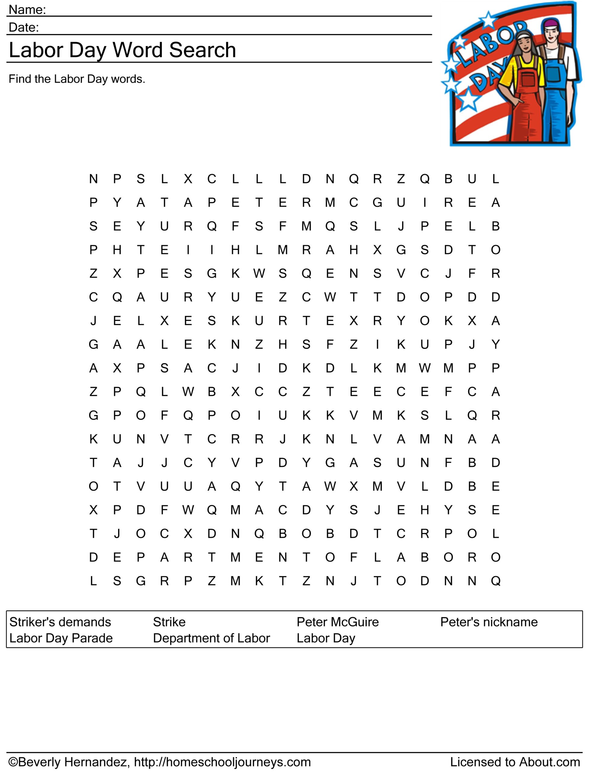 Labor Day Word Search Printables