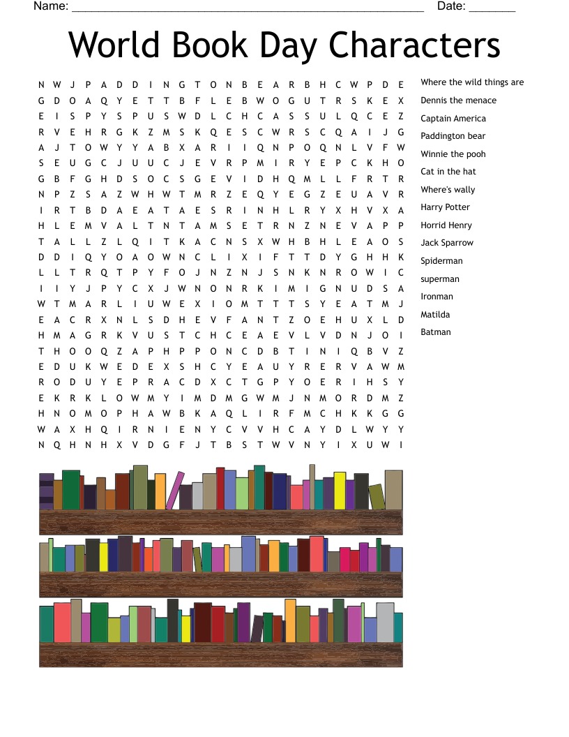 World Book Day Characters Word Search WordMint