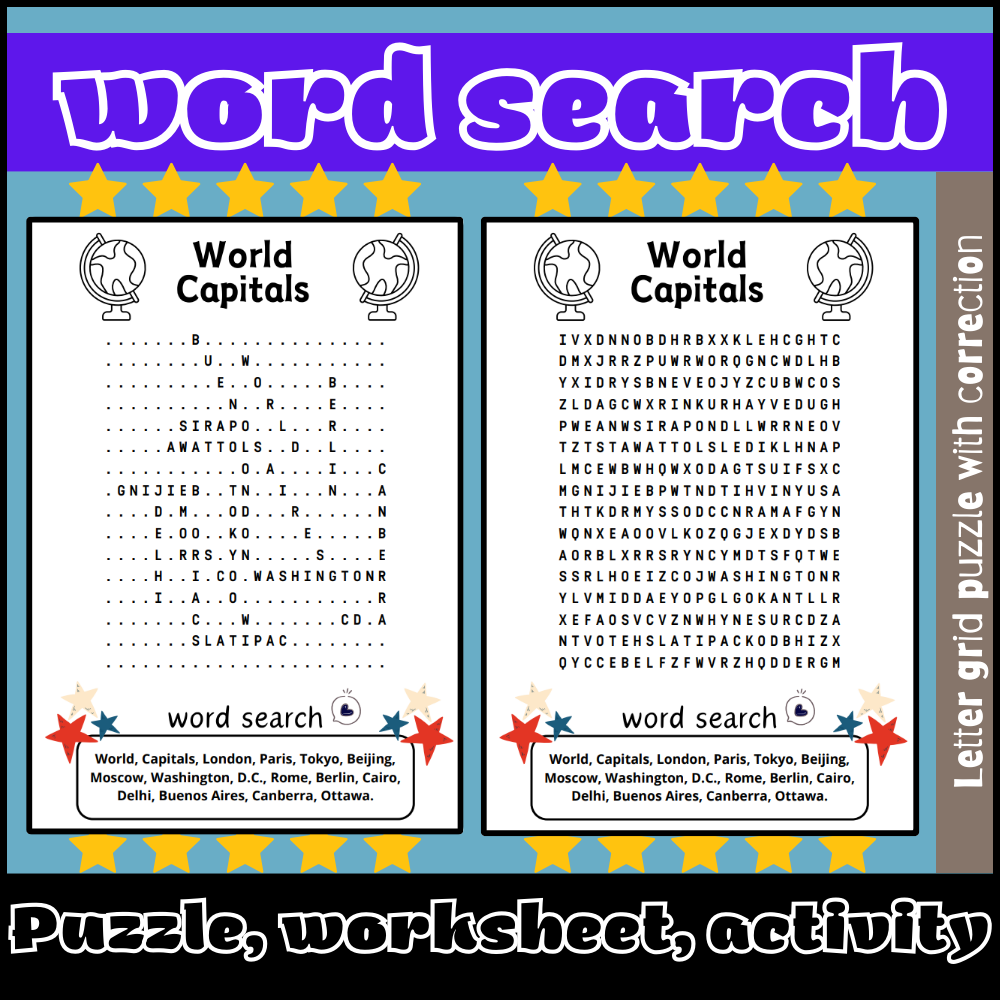 World Capitals Word Search Puzzle Worksheet Activity Made By Teachers