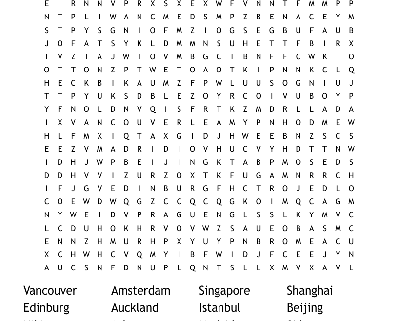 World Cities Word Search WordMint