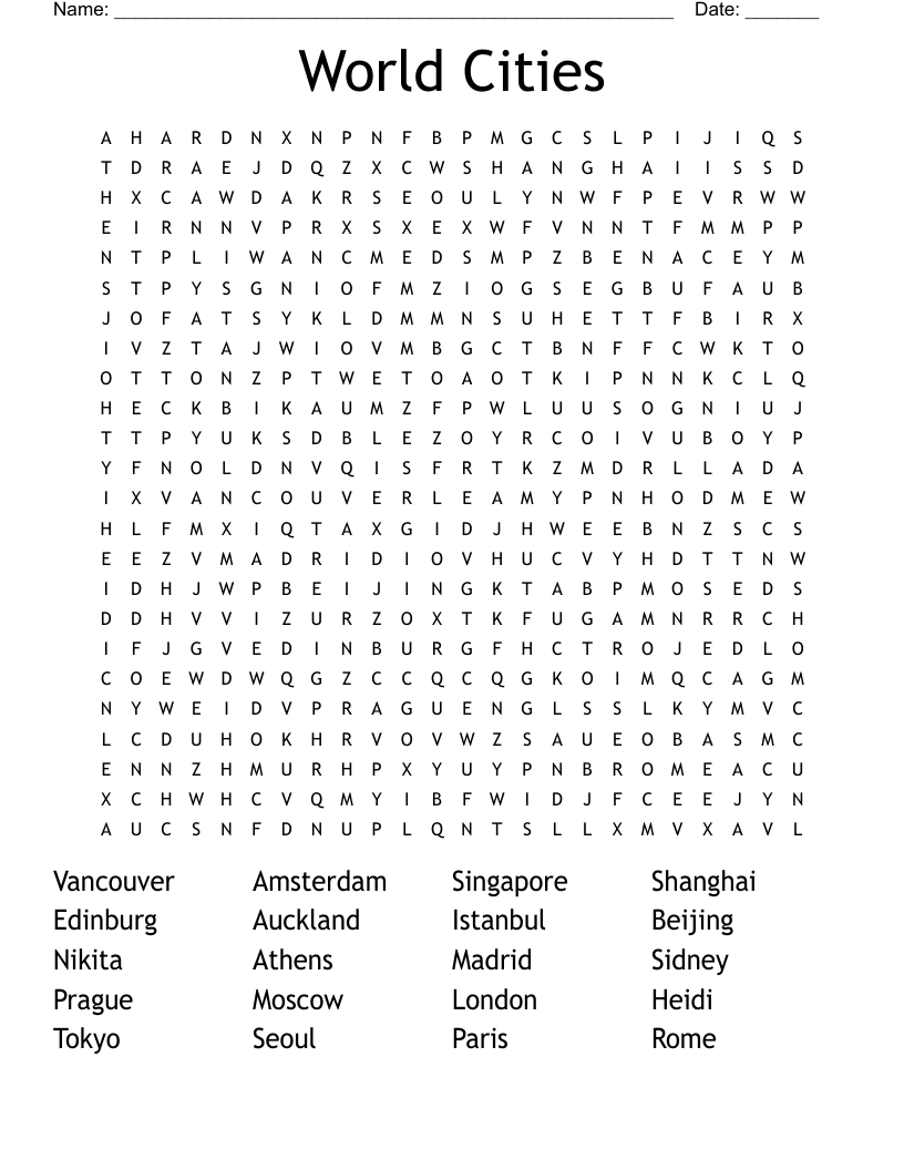 World Cities Word Search WordMint