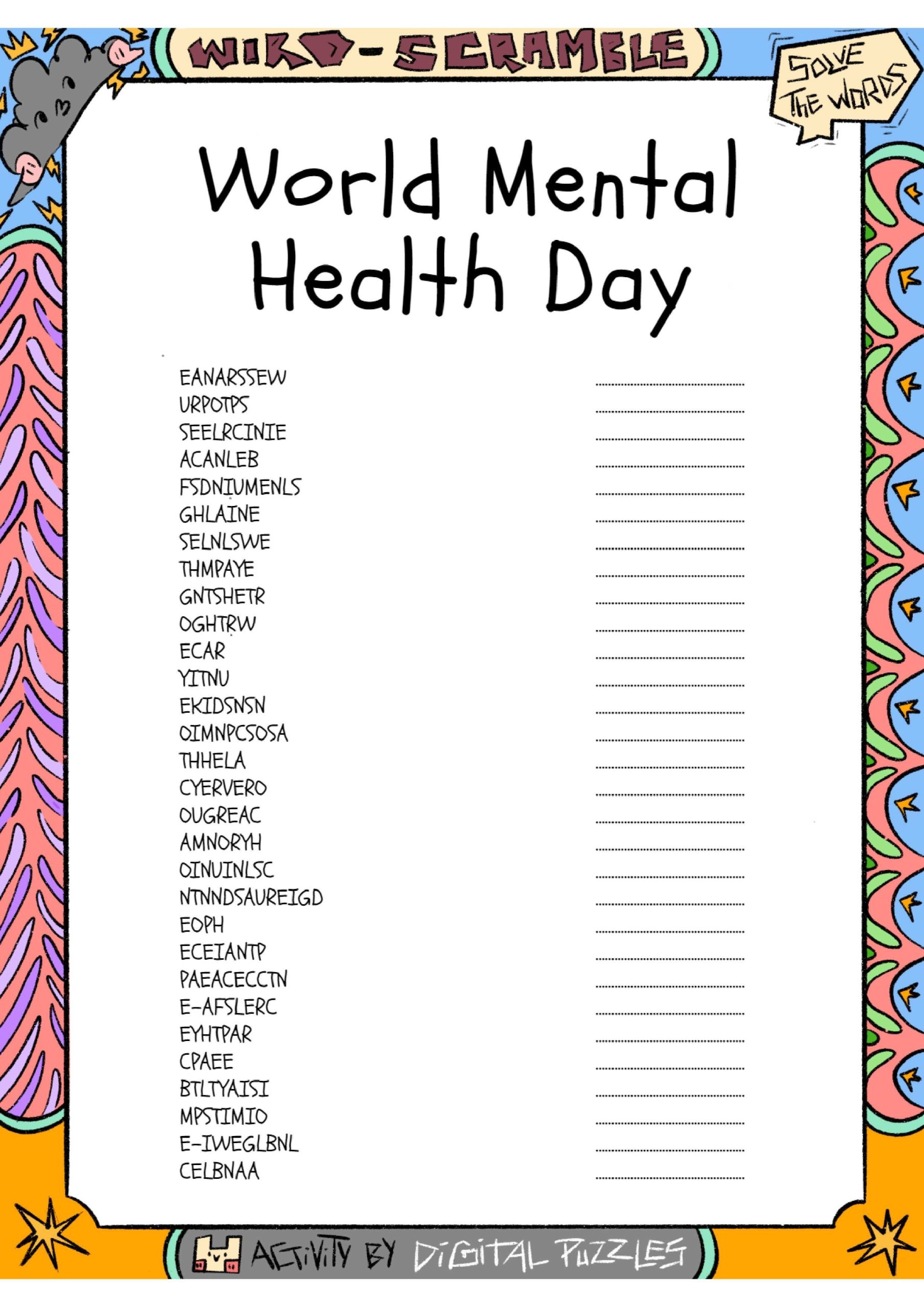 World Mental Health Day Word Scramble Puzzle Worksheet Activity Made By Teachers