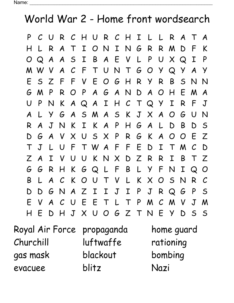 World War 2 Home Front Wordsearch WordMint World War 2 Home Front Wordsearch WordMint