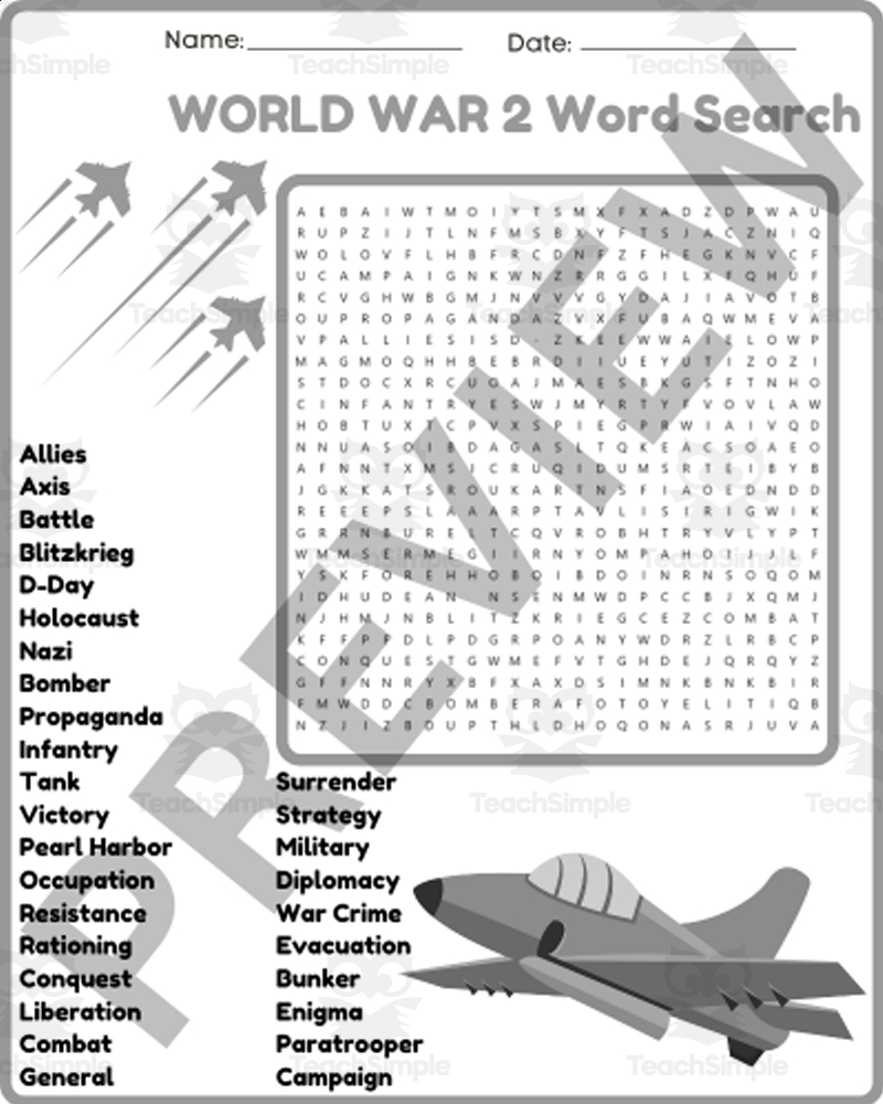 Printable World War 2 Word Search Printable World War 2 Word Search