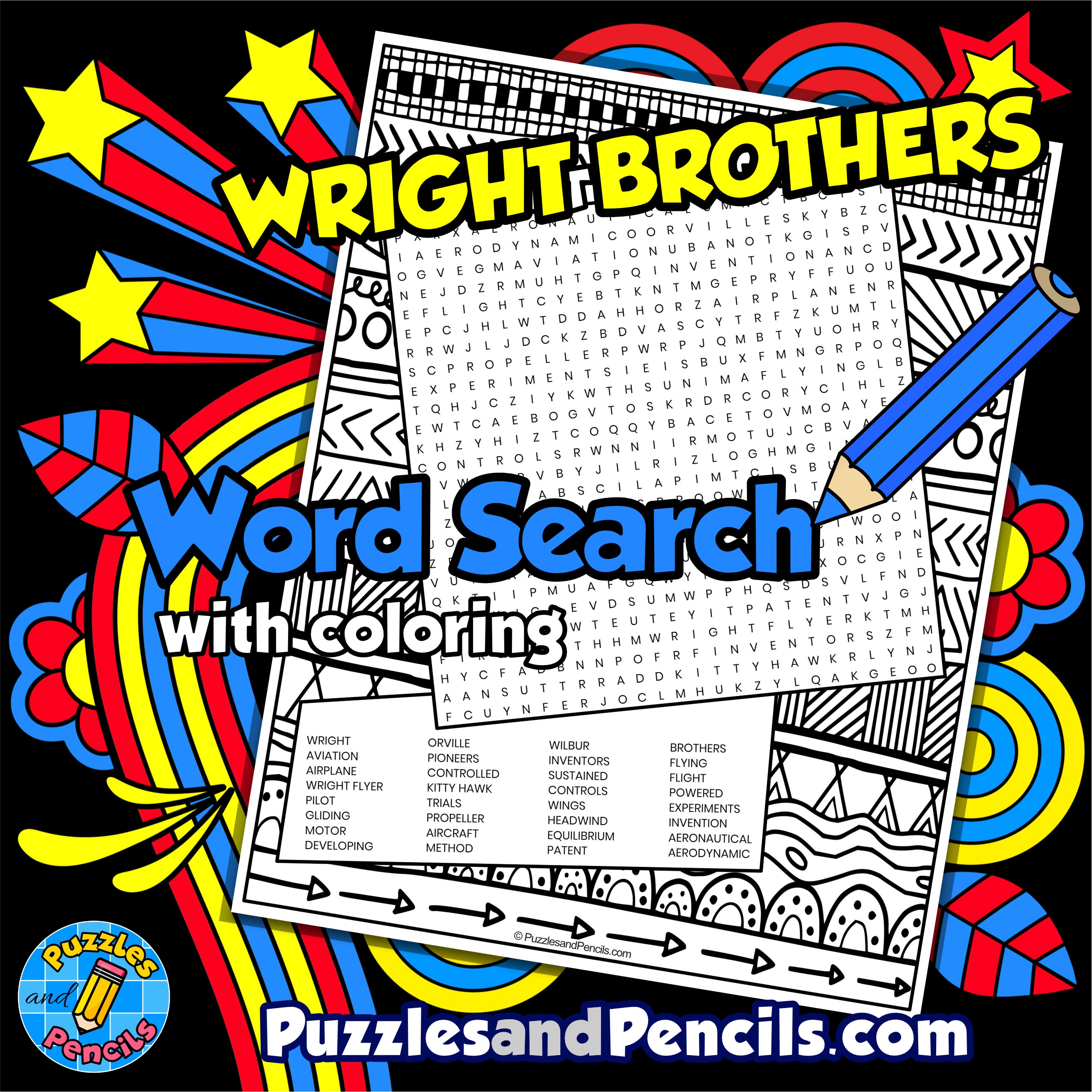 Wright Brothers Word Search Puzzle With Coloring Famous Inventors Wordsearch Made By Teachers