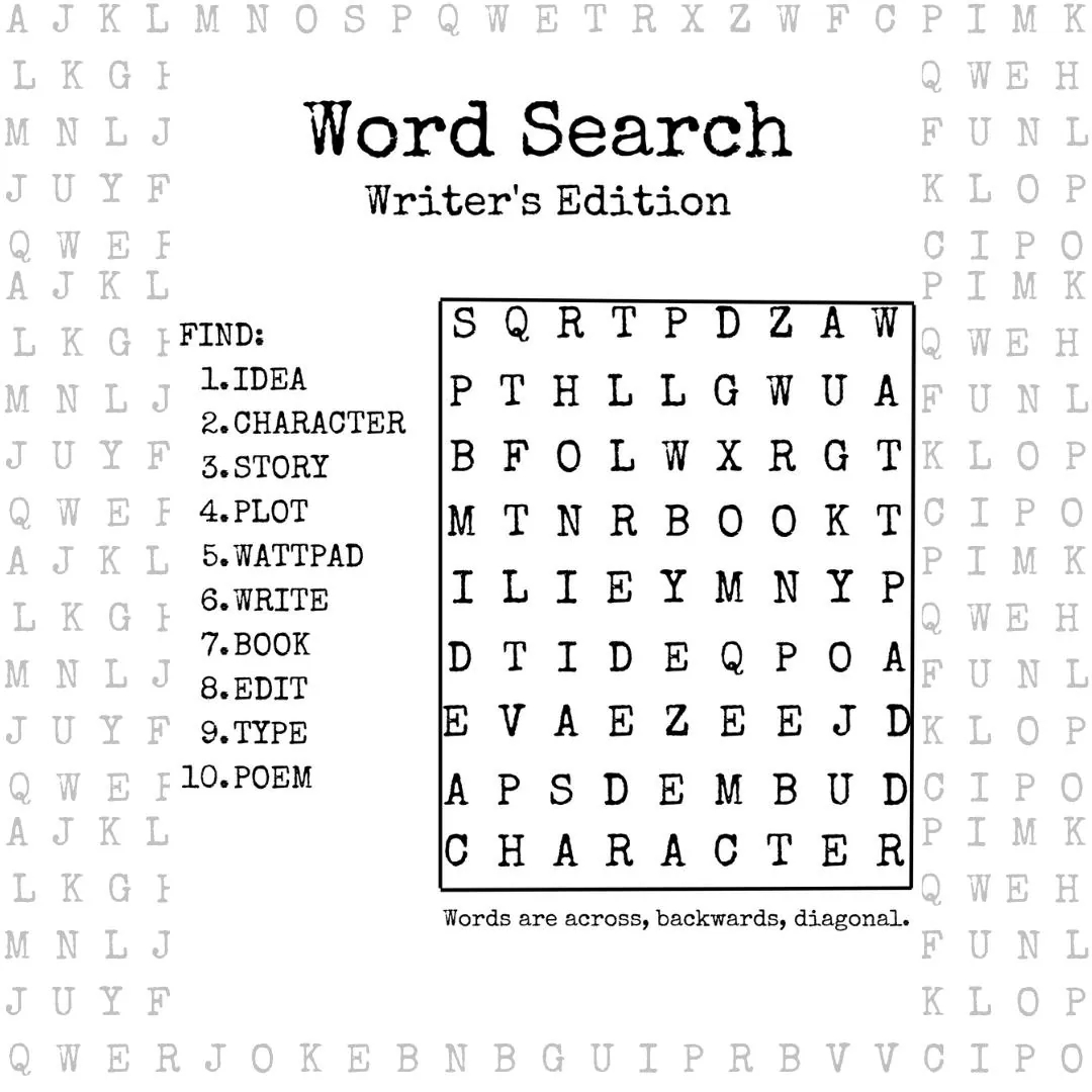 Writers Word Search Etsy