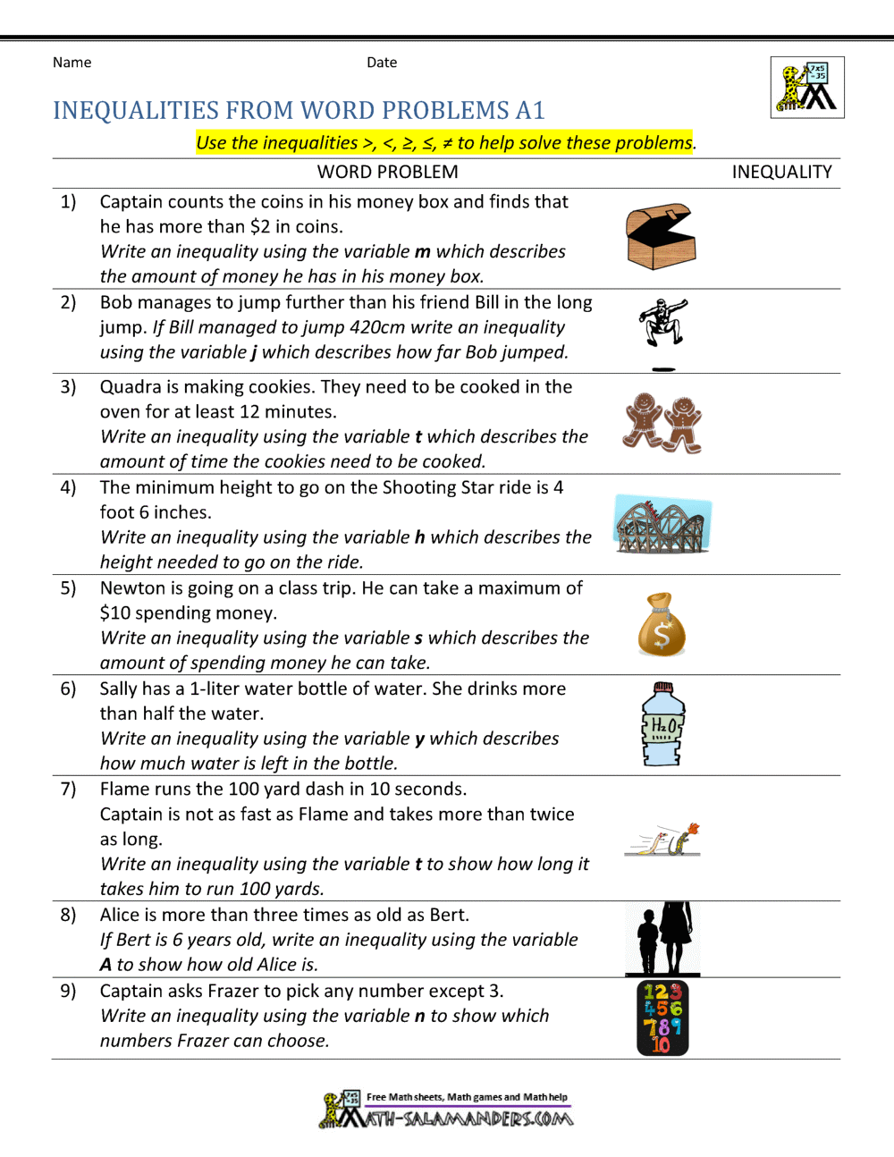 Writing Inequalities From Word Problems