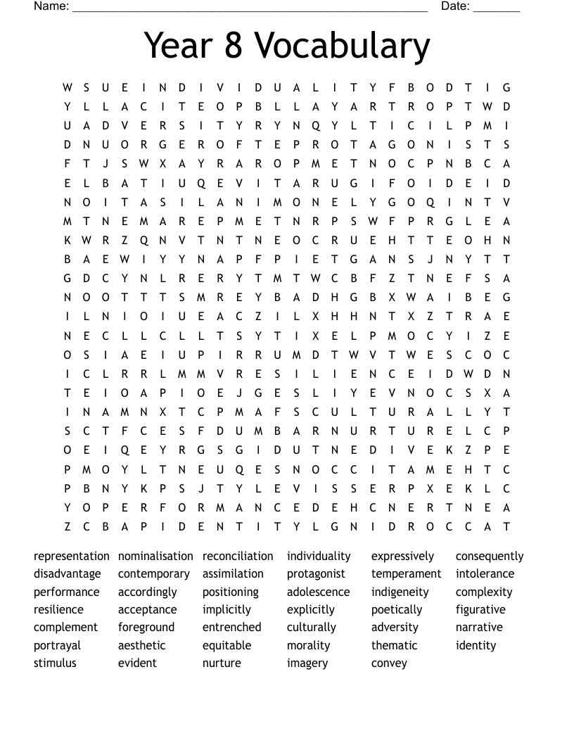 Year 8 Vocabulary Word Search WordMint