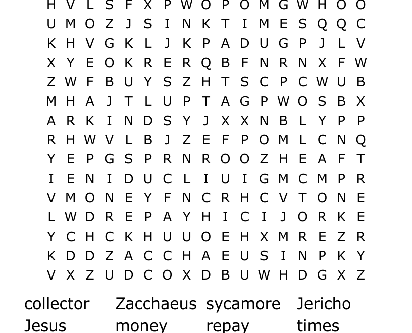 Zacchaeus Word Search WordMint