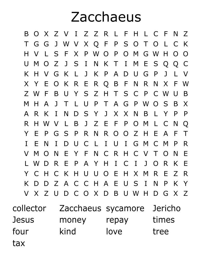 Zacchaeus Word Search WordMint