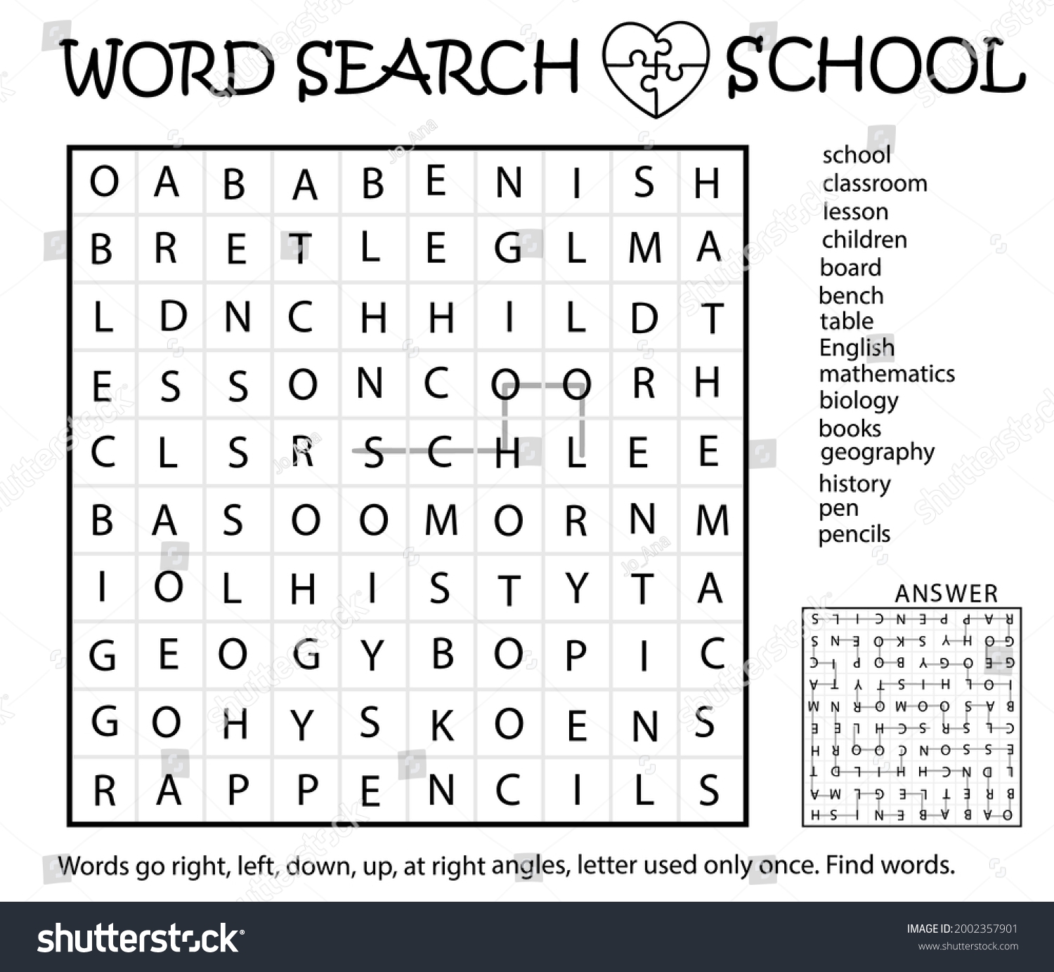 Zigzag Word Search Puzzle School Words Stock Vector Royalty Free 2002357901 Shutterstock