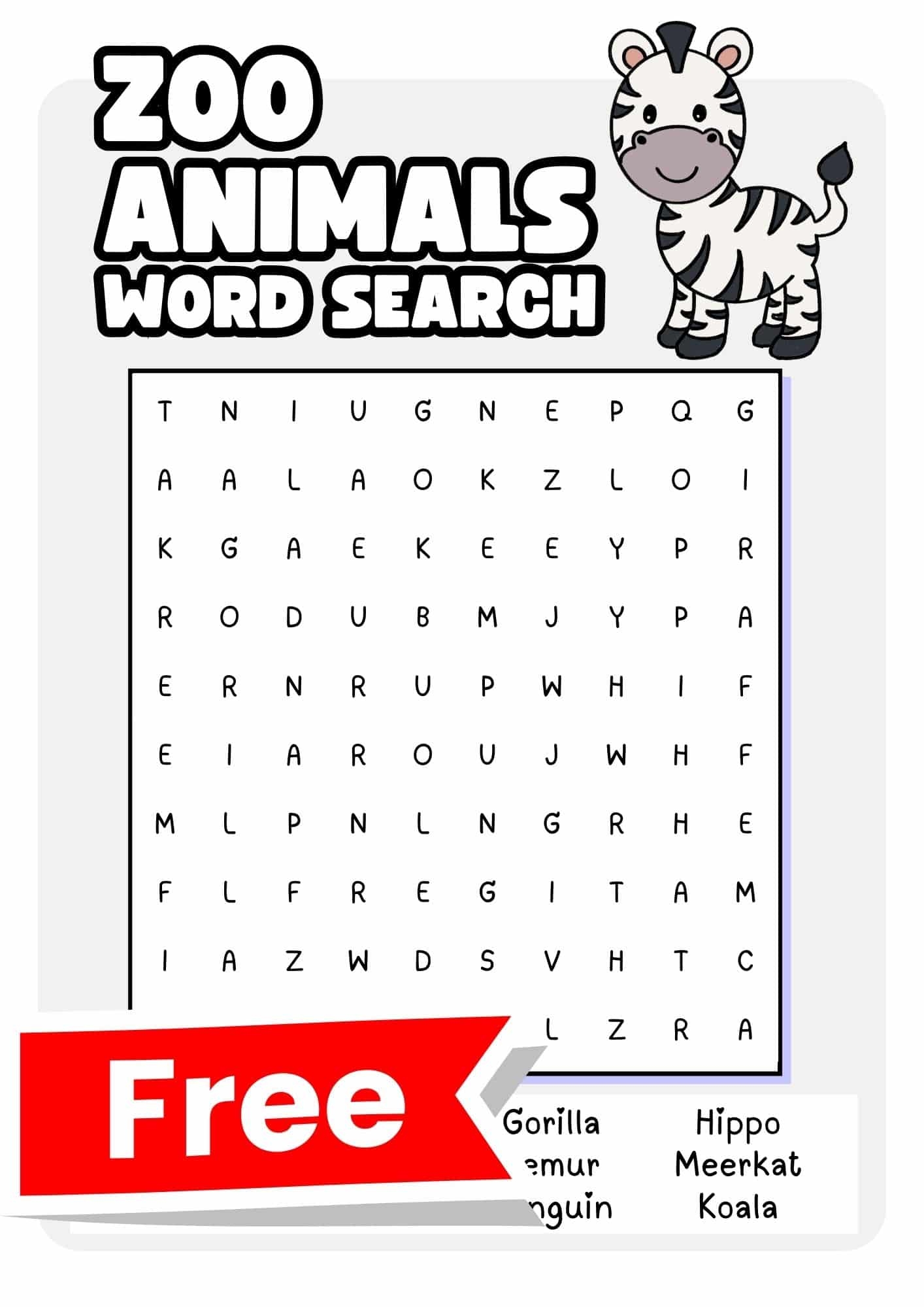 Zoo Animals Word Searches Free To Print Teach Prints