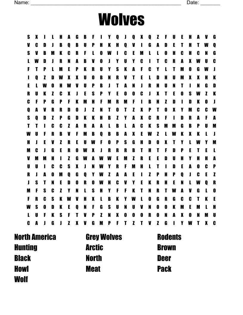 About Wolves Word Search WordMint