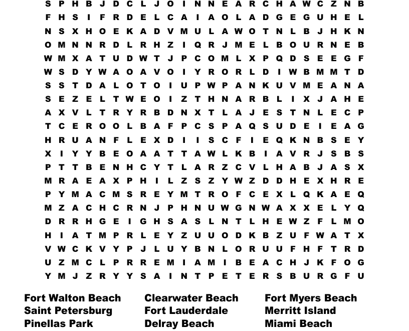 All America Cities In Florida Word Search WordMint